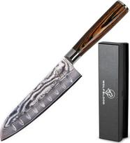"Wolfblood Damascus Santoku" peilis XL (30 cm) TÜV testuotas 62 HRC Damasko plienas, pagamintas iš 67 sluoksnių I Damaskas Virtuvinis peilis Santoku peilis su medine rankena Dovanų dėžutė ir geležtės apsauga