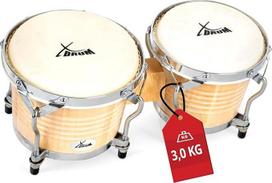 "XDrum Bongos Pro Natural", 2 būgnai, 6,5 colio (17 cm) ir 7,5 colio (20 cm) skersmens, bongo būgnai su derinama natūralia oda ir derinimo raktu, mediniai būgnai, natūralios spalvos