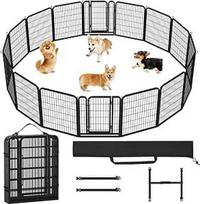 "Yaheetech Puppy Playpen" 16 dalių 80 cm aukščio, šuniukų bėgimo aikštelė su vienos dalies užraktu, šunų žaidimų aikštelė su krepšiu ir tvirtinimo dirželiais, idealiai tinka šunims namuose ir sode, lengvai surenkama