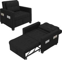 "Yaheetech" miegamoji kėdė su lovos funkcija, "3-in-1" išskleidžiama sofa-lova, keičiama kėdė, lova, reguliuojama viengulė kėdė su šonine kišene, gulėjimo paviršius 190 x 71,5 cm, skirta mažoms erdvėms, juoda