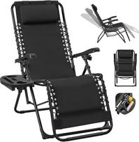 "Yaheetech" saulės gultas "Deck Chair" sulankstomas sodo gultas su pagalve ir puodelio laikikliu Nešiojamasis gulstukas paplūdimiui / sodui / balkonui, juodas