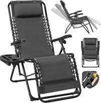 "Yaheetech" saulės gultas "Deck Chair" sulankstomas sodo gultas su pagalve ir puodelio laikikliu Nešiojamasis gulstukas paplūdimiui / sodui / balkonui, tamsiai pilkas