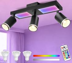 "YindaLux" lubų prožektorius LED su nuotolinio valdymo pulteliu, RGB spalvų keitimas 25 W 2850 LM lubų šviesos prožektorius Pasukamas juodas lubų apšvietimas 3 lemputės su mažesniu švytėjimu 10 W + 3 x 5 W GU10 Spot gyvenamajam kambariui