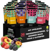 "Zest Delites" vaisių batonėliai, saldumynai be glitimo, saldumynai be cukraus, džiovinti vaisiai, sveiki užkandžiai, 25 g, 36 vnt., braškių, gervuogių, abrikosų, slyvų