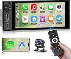 1 DIN "CarPlay" automobilinis radijas su belaidžiu "Android" automobiliu, "podofo" 6 colių jutiklinis ekranas 720P automobilinis radijas USB-C garsumo valdymas FM radijas BT5.2 ekvalaizeris + atbulinės eigos kamera
