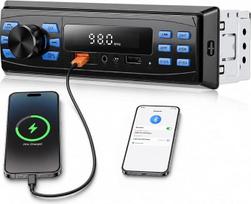 1 DIN automobilinis radijas su „Bluetooth“ 5.1, „Bluetooth“ skambučiais, FM/EQ radiju, atmintimi išjungus įrenginį, „U Disk“, AUX, TF, USB jungtimis ir garso efektais, mėlyna šviesa