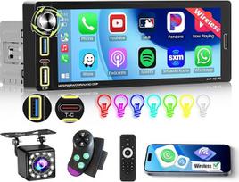 1 DIN automobilių radijas, 6,9 colio, belaidis „CarPlay“, „Android Auto“, „Bluetooth“