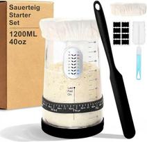 1,2 l talpos didelis raugo rinkinys su silikonine mentele ir valymo šepetėliu - duonos kepimo reikmenys, fermentacijos indas pradedantiesiems ir kepimui namuose (juodas, 1200 ml atnaujintas)