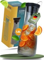 1,5 l talpos elegantiška rūkyto stiklo karfelė su dangteliu, stiklinė karfelė su dangteliu, kurioje vanduo nelašėja, elegantiškas vandens ąsotis su tiksliu filtravimu, idealiai tinka vaisvandeniams, sultims, vandeniui (1500 ml)