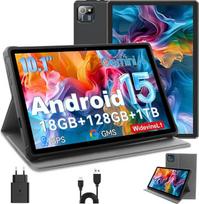 10 colių planšetinis kompiuteris su „Android 15“, dėklu, aštuonių branduolių procesoriumi, 18GB RAM + 128GB ROM + 1 TB išplėstina atmintimi, 1280x800 skiriamąja geba, 6000 mAh baterija, 5 MP + 8 MP kameromis, „Wi-Fi 6“, „Bluetooth 5“.2 Juodas | 18GB RA