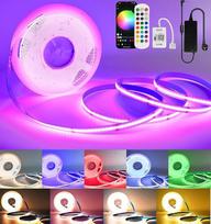 10 m COB LED juosta RGBW, šilta balta, išmanioji LED juosta su „Wi-Fi“ ir muzikos sinchronizavimu, be matomų jungčių, 672 LED/m, 24 V LED juosta, suderinama su „Alexa“ ir „Google Home“, valdoma per programėlę, komplekte su maitinimo šaltiniu