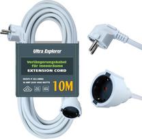 10 m ilgio kabelis su apsauga nuo viršįtampių - IP44 vandeniui atsparus vidaus ilgintuvas - PVC izoliacija - nuo perkaitimo H05VV-F 3G1,5 mm² - 16A 250V 4000W - Baltas