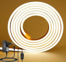 10 m LED neoninė juosta, pagaminta iš silikono, IP67 vandeniui atspari, su 24 V maitinimo adapteriu, 3000 K šiltai balta, 1200 šviesos diodų neoninė LED juosta, "pasidaryk pats" siuvimas, lanksti lubų virtuvė miegamasis
