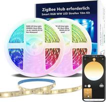 10 m „ZigBee“ RGBW LED juostos išmanusis reguliuojamo ryškumo rinkinys, „ZigBee 3.0“ valdiklis, suderinamas su „Hub Bridge Echo Plus“ programėlei ir „Alexa“ balso valdymui skirtomis RGB, šiltos baltos spalvos RGBWW LED juostomis, aplinkos apšvietimui