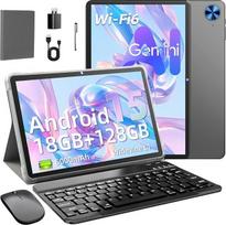 10,1 colių planšetinis kompiuteris su dėklu, klaviatūra, pele, "Android" 15 planšetinių kompiuterių, 18GB RAM + 128GB ROM 1TB išplečiamas, "Widevine L1" suderinama aštuonių branduolių plokštė su "WiFi 6", 6000 mAh, 5MP+8MP, pilka