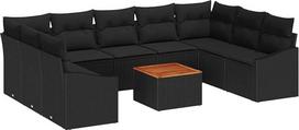 10-ties vietų sodo sofos komplektas su kilimais Schwarz Poly Rattan Akazie Gartenlounge Model3356546