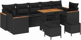10-ties vietų sodo sofos komplektas su kilimais Schwarz Poly Rattan Akazie Gartenlounge Model3363029