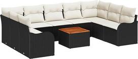 10-ties vietų sodo sofos komplektas su kilimais Schwarz Poly-Rattan Akazie, 2-Sitzer Garten Sofa mit Stauraum & Kissen Schwarz Poly-Rattan Gartenlounge Modelis3356164