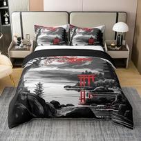 100 % medvilninis antklodės užvalkalas, japonų stiliaus patalynės komplektas, 135 x 200 cm, vaikams, berniukams, mergaitėms, antklodės užvalkalas su sakurų motyvu, vintage akvarelės stiliaus patalynės komplektas, Fudži kalnas su 1 pagalvės užvalkalu, mieg