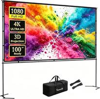 100 colių projektoriaus ekranas su trikoju – sulankstomas lauko projektoriaus ekranas (221 x 125 cm), skirtas namų kinui, sodui ir kempingui, 16:9, 4K HD, nesusiraukšlėjantis, 160° matymo kampas