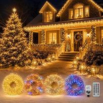 100 m, 600 LED lempučių girlianda, lauko Kalėdų apšvietimas, sodo medžių girlianda, lauko naudojimui, maitinama iš elektros tinklo, atspari vandeniui, su nuotolinio valdymo pultu ir laikmačiu, 4 spalvos, skirta lauko sąlygoms, Kalėdoms, vestuvėms