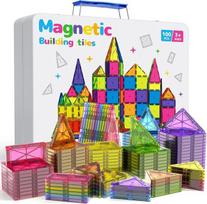 100 vnt. didesnių magnetinių konstruktorių su metaline dėžute, 7,5 cm magnetinės plytelės – STEM magnetinis žaislas mažiems vaikams, Montessori žaislas 3, 4, 5, 6, 7, 8 metų vaikams, dovana berniukams ir mergaitėms