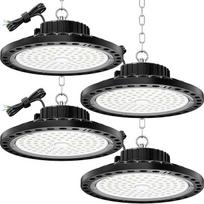 100 W LED vidaus prožektorius, 4 vnt. rinkinys, 10 000 LM galios LED vidaus apšvietimas su 30 cm metaline grandine, maitinimo šaltiniu, 6500 K, IP65 „UFO“ lempa, pramoninis apšvietimas sandėliams ir gamykloms
