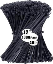 1000 pakuotė 12" juodų kabelių kaklaraiščių 300 x 3,6 mm nailono kaklaraiščiai 40lb tempimo stiprumas UV spinduliuotei atsparus plastikinis kaklaraištis apvyniojamas savaime užsifiksuojantis didelis sunkiųjų dirbtuvių vidaus ir lauko