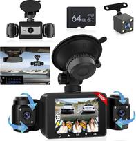 1080P Dash Cam, 4 kanalų Dash Cam priekinis ir galinis interjeras, Full HD 2,4 colių IPS ekranas Dash Cam automobiliams su naktiniu matymu, G jutikliu, kilpos įrašymu, 24 valandų parkavimo stebėjimu + 64G TF kortelė