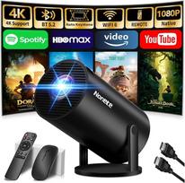 1080P FHD vaizdo projektorius, 4K mini vaizdo projektorius su „Wi-Fi 6“, „BT 5.2“ ir „Android TV“, nešiojamas projektorius su trapecijos korekcijos funkcija, 180° pasukimu, HDMI/USB/PS5 jungtimis, integruota programėle, su HDMI ir pele, juodos spalvos