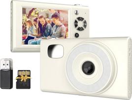 1080P skaitmeninis fotoaparatas, 48 MP fotoaparatas, 16 kartų skaitmeninis priartinimas, įmontuota LED papildomo apšvietimo lemputė, 700 mAh baterija su 32GB TF kortele, USB kortelių skaitytuvas paaugliams, vaikams, draugams (baltas)