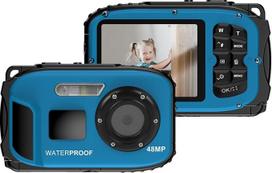 1080P vandeniui atsparus skaitmeninis fotoaparatas, 48 MP skaitmeninė vaizdo kamera, 2,4 colio IPS ekranas, automatinis fokusavimas, 4x skaitmeninis priartinimas, fotoaparatas berniukams ir mergaitėms (mėlyna)