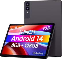 11 colių "Android 14" planšetinis kompiuteris su 8GB RAM, 128GB ROM, aštuonių branduolių, 4G LTE SIM kortelių lizdas, 5G WiFi, 1920 × 1200 FHD ekranas, "Widevine L1", 7000 mAh, 13 MP + 5 MP (pilkas)