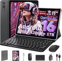 11 colių planšetinis kompiuteris su klaviatūra, „Android 16“ su „Gemini AI“, 32GB RAM + 128GB ROM (1 TB TF), 1920 x 1200 FHD 90 Hz ekranas, „Unisoc T7250“ aštuonių branduolių procesorius, 8 MP + 16 MP dviguba kamera, „Face ID“, „Widevine L1“, 8000 mAh