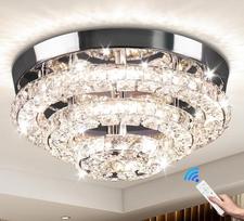 11,8 colių skersmens apvalus LED kristalinis lubinis šviestuvas su reguliuojamu apšvietimu | Šiuolaikiškas 3 lygmenų į lubas įmontuojamas šviestuvas, skirtas svetainei, miegamajam, valgomajai ir prieškambariui