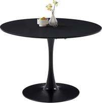 110 cm skersmens apvalus valgomojo stalas, juodos spalvos, didelis apvalus stalas, skirtas 6–8 žmonėms, pagamintas iš MDF plokštės su metalinėmis kojomis, tinka virtuvei, valgomajam, kavinei, svetainei (juodos spalvos)