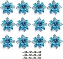 12 kalėdinių eglučių gėlių pakuotė, kalėdinės dekoracijos dirbtinės gėlės, kalėdinės eglutės dekoracijos Poinsettia Glitter Xmas Flowers, kalėdinės eglutės papuošalai Kalėdų girlianda Šventinis vakarėlis,