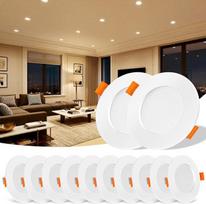 12 LED įleidžiamų prožektorių, 230 V, plokšti, šiltos baltos spalvos, skersmuo 68–80 mm