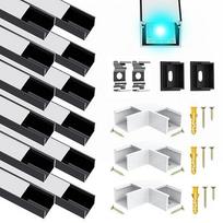 12 LED kanalų aliuminio profilių pakuotė, juoda, skirta iki 16 mm juostelėms, U formos kanalų aliuminio profiliai su pieno baltumo danga, juostų bėgeliai, tinkantys "Philips Hue" LED juostelėms ir juostelėms "Philips Hue LED Strip/Strip Plus