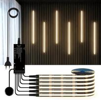 12 V COB LED juosta, 6 ritiniai po 1 m, natūraliai baltos spalvos akustinės plokštės, COB LED juosta su jutikliniais ir rankiniu gestu valdomais dimeriais, pjaustoma COB LED juosta, skirta vitrinoms, vyno spintelėms, virtuvėms ir