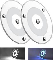 12 V LED lubinis šviestuvas, skirtas kemperiams, reguliuojamo ryškumo plokščiasis šviestuvas, 120 mm, 4,5 W, 400 lm, dvi spalvos (šalta balta/mėlyna), su jutikliniu jungikliu, apvalus ant paviršiaus montuojamas šviestuvas laivų ir jachtų interjero apšviet