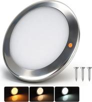 12 V LED lubinis šviestuvas, reguliuojamo ryškumo lempa kemperiams, plokščiasis šviestuvas 2700 K/4000 K/6000 K, 180 mm, 860 lm, skirtas laivams, karavanams, jachtoms, vidaus apšvietimui (nerūdijantis plienas)