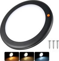 12 V LED lubinis šviestuvas, reguliuojamo ryškumo lempa kemperiams, plokščiasis šviestuvas 2700 K/4000 K/6000 K, 180 mm, 860 lm, skirtas laivams, karavanams, jachtoms, vidaus apšvietimui (juodos spalvos)