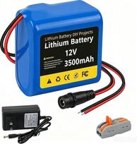 12 V, 3500 mAh ličio jonų akumuliatorius su įkrovikliu ir 2 jungiamaisiais kabeliais, skirtas saulės baterijoms, radijo imtuvams, fotoaparatams, vaizdo kameroms, elektroniniams vargonams, savadarbėms skaitymo lempoms, teleskopams, sonarams, signaliniams p