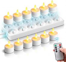 12 vnt. įkraunamų LED žvakelių su įkrovimo stotele, LED žvakės su nuotolinio valdymo pultu ir laikmačio funkcija, įkrovimo stotele bei USB laidu, skirtos vakarėliams, kambariams, svetainėms, Helovinui ir Kalėdoms papuošti