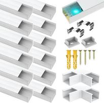 12 vnt. LED aliuminio kanalo su matinio stiklo dangteliu, skirto 16 mm LED juostelėms, rinkinys: 1 m / 3,3 pėdos ilgio U formos profilio juosta su galiniais dangteliais, metalinėmis tvirtinimo spaustukais ir 90 laipsnių kampine jungtimi