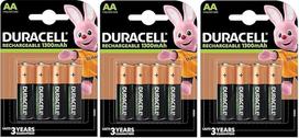 12 „Duracell“ AA tipo įkraunamų baterijų, 1300 mAh (3 blisteriniai pakeliai po 4 baterijas) 12 įkraunamų baterijų (HR6/DC1500)