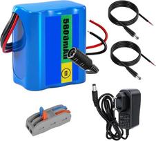 12,6 V, 5600 mAh ličio jonų akumuliatorius su įkrovikliu ir 2 jungiamaisiais laidais, skirti saulės baterijoms, radijo imtuvams, fotoaparatams, vaizdo kameroms, elektroniniams vargonams, savadarbėms skaitymo lempoms ir sonarams