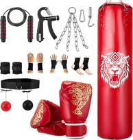 120 cm bokso maišo rinkinys suaugusiems – sunkusis bokso maišas su 12 oz pirštinėmis ir 5 m rankiniu įpakavimu – tvirtas bokso maišas, skirtas kikbokso, MMA, grapplingo, muay thai ir fitneso treniruotėms – be užpildo