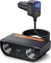120 W automobilinis įkroviklis, 12 V/24 V automobilinis cigarečių degiklio paskirstytuvas „6 į 1“ | 2 lizdų lizdas su 36 W PD ir 3 USB, cigarečių degiklio kištukas, skirtas „iPhone“/„iPad“/vaizdo registratoriui/GPS,mobiliojo telefono adapteris su LED volt